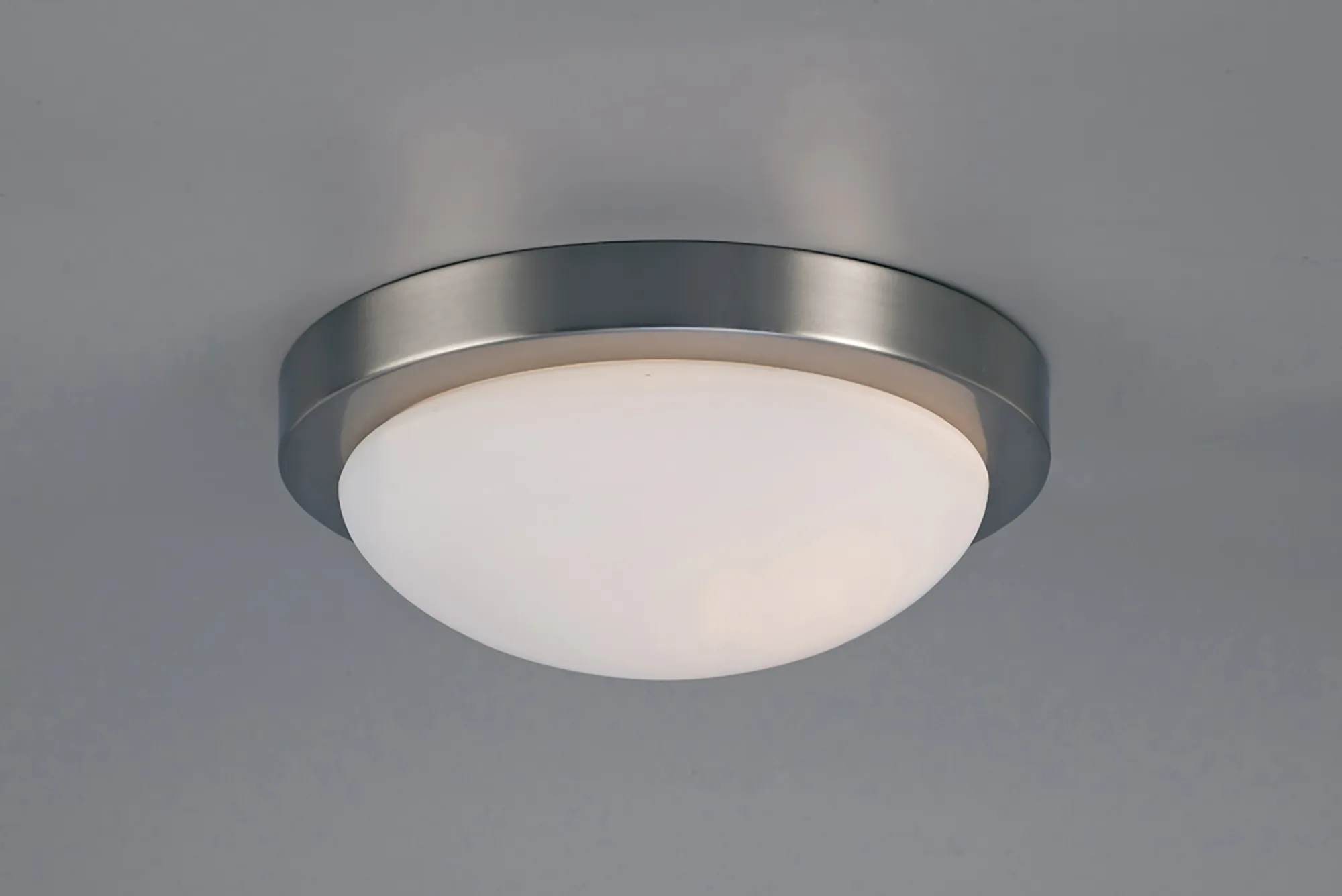Porter 32cm Glass IP44 Flush Ceiling 2 Light Satin Nickel, Opal D0397  Deco Porter